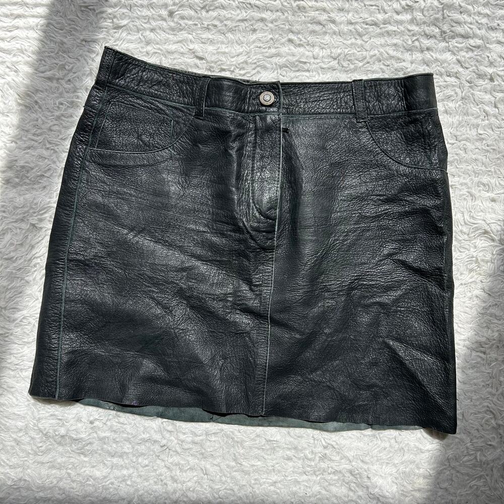 🥶 Strutura Girls Y2k Black 100% Leather Mini Skirt Size 10